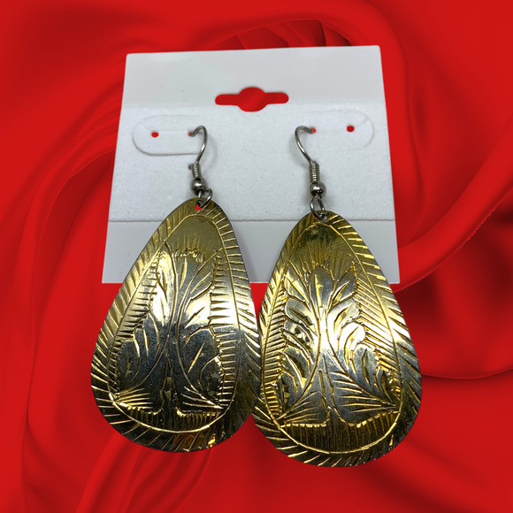 Vintage 1980's Etched Gold Tone Pierced Dangle Earrings Bohemian Byzantine - Picture 5 of 5